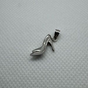 14k White Gold High Heel Pump Open Toe Classy Shoe Pendant 1.1 Grams